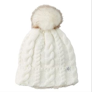 HEAT HOLDERS Cream Cable Knit Faux Fur Pom Pom Beanie Soft & Warm Outdoor Hat